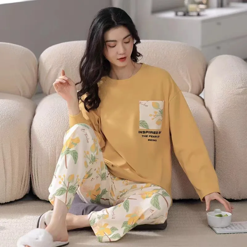 2 Pieces Set Maternity Spring Fall Pajamas Comfortable Cute Cartoon Homewear Pregnant Women's Clothing Long-Sleeved Loungewear 6