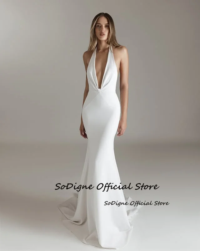 SoDigne Mermaid Satin Simple Wedding Dresses Halter Sleeveless Bridal Dress Elegant Wedding Gown Robe De Mairee Customized 12 S77c3c33556f34b3d8324c554e8614ae5e