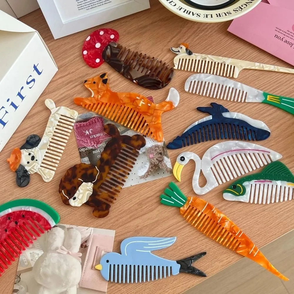 Portable Tulip Acetate Comb Cartoon Puppy Makeup Comb Animal Swan Dog Hairdressing Combs Student