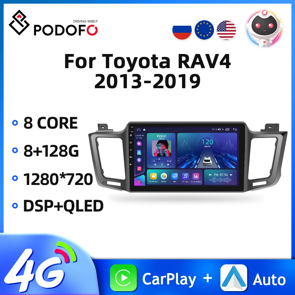 

Автомагнитола Podofo, 2DIN, 10,1 дюйма, Android 11, для Toyota RAV4 2013-2019, мультимедийный видеоплеер для Carplay, Автомобильная GPS-навигация, Wi-Fi, USB