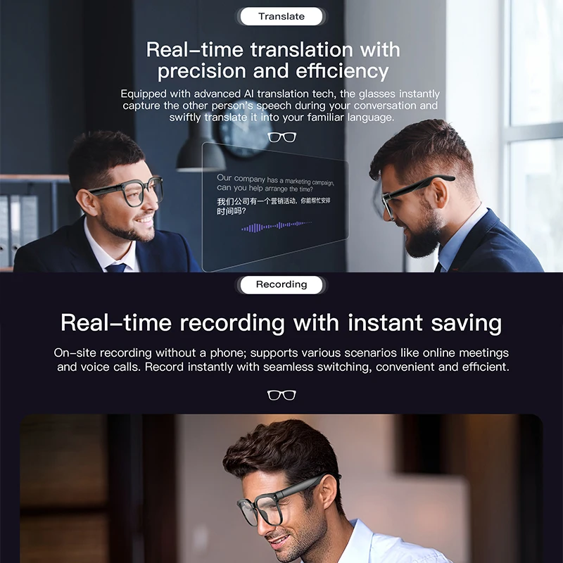 Occhiali Smart AI con Assistente Intelligente 2026 Nuovi, Impermeabili IP65, Fotocamera HD da 800W, Supporto Registrazione Foto e Video, Funzione di Traduzione AI - immagine 3
