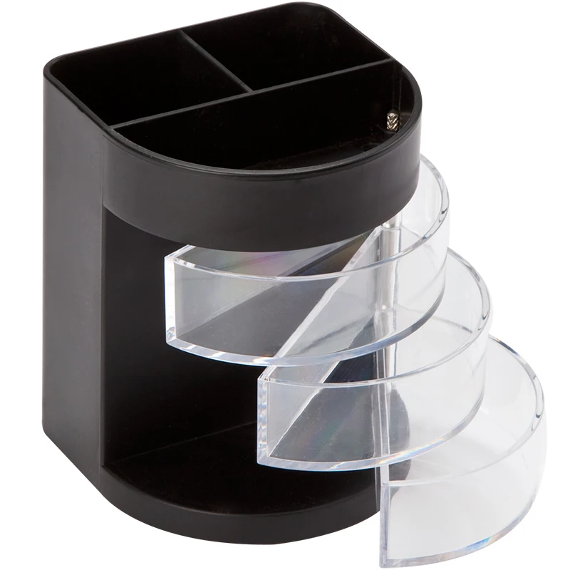 Pen Holder Pen and Brush Holder Desk Organizer Desk Storage Rack with 3 Rotatable Arc Drawers 1pc
