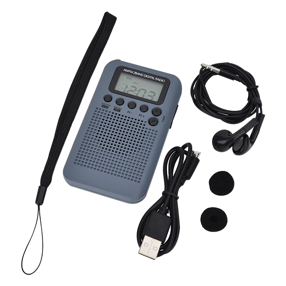 HRD-104 Pocket Radio Stereo Antenna Digital Tuning Radio LCD Display Radio FM AM Pocket with Driver Speaker Rechargeable