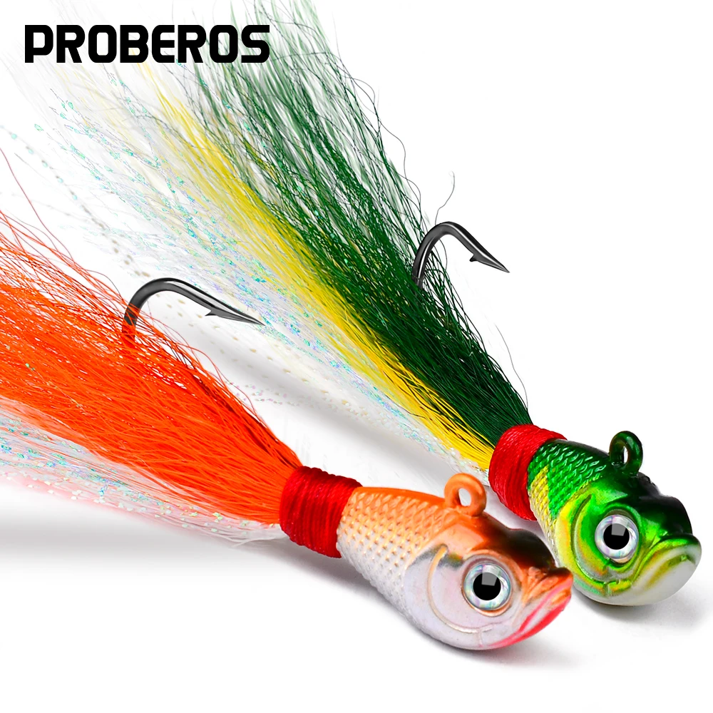 

PROBEROS Multicolor Jig Head Hooks With Bucktail Skirt 7g-56g Barbed Jigging Hook High Carbon Steel Fishhook Fishing Accessories