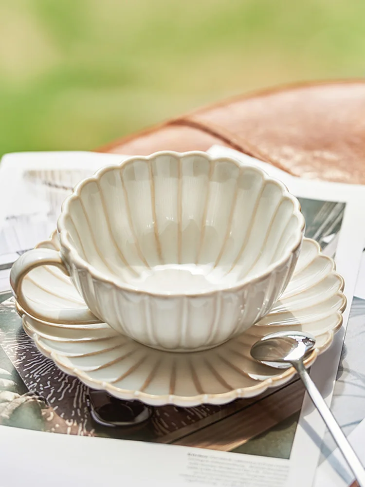 Japanese Vintage Coffee Cups and Saucer Set Household Ceramic Afternoon Tea Mug Breakfast Lemon Tea Milk Cups Coffeeware 2 Pcs