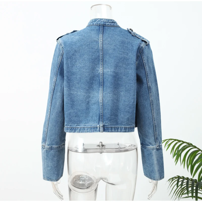 Vintage Denim Military Jacket Women Retro Solid Round Neck Single Breasted Slim Crop Coat 2026 New Lady Daily Street Outerwear 11 S77c410f6405e49429a324d8d13664ec3c