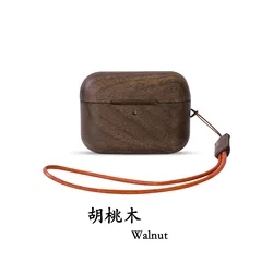Solid Wood Shockproof Earphone Case with Lanyard Strap - Protective Hard Shell Cover - Airpods4 (7185A)