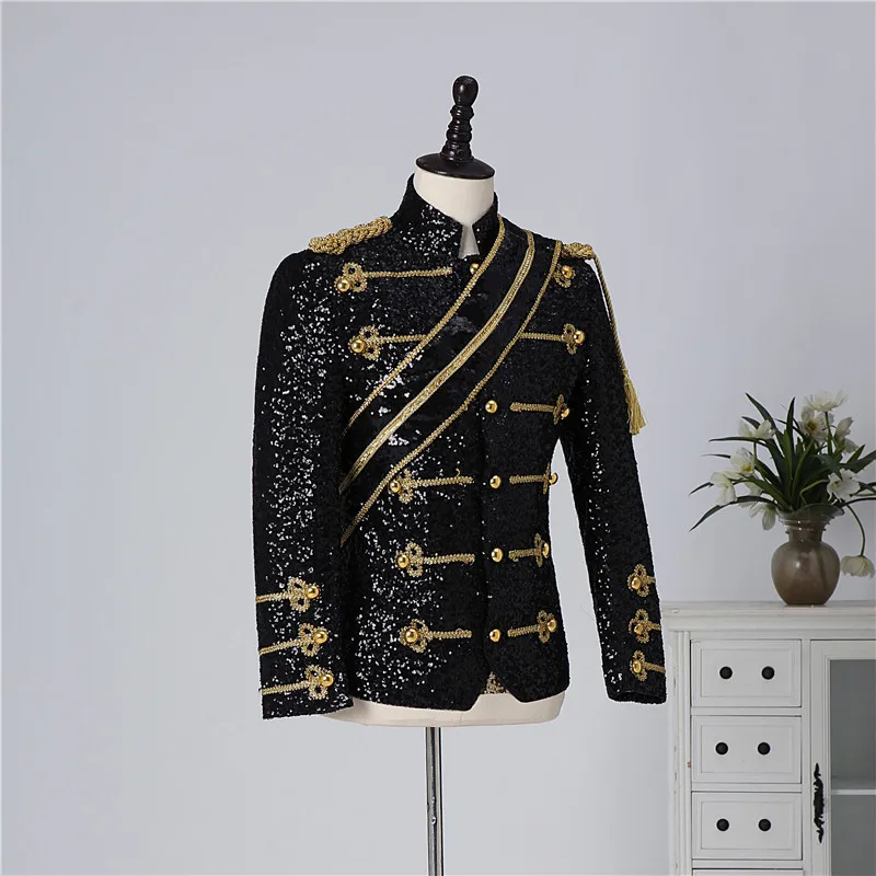 Modern Michael Jackson Sequined Performance Outfit New Men's Banquet Guest Band Rock Singer Costume Stand Up Collar Jacket