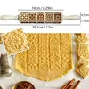 Christmas Rolling Pin with Reindeer Flower Patterns, Wooden Embossed 3D Cookie Mold Laser Engraved DIY Baking Tools Dough Roller 6