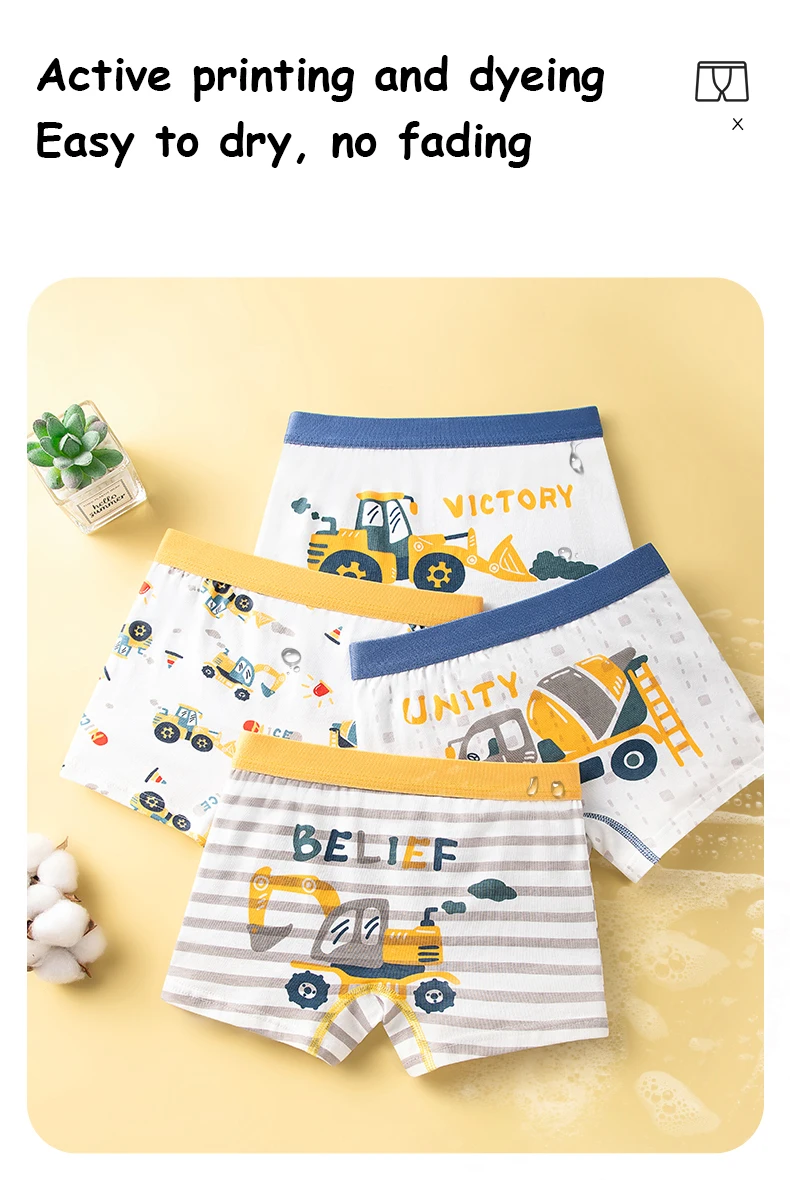 4Pcs Hohe Qualität Baumwolle Kind Boxer Kurze Bagger Junge Boxer Atmungsaktive Kinder Unterwäsche Weichen Boden Panty Für 3-14 jahre Alt – Detail 8