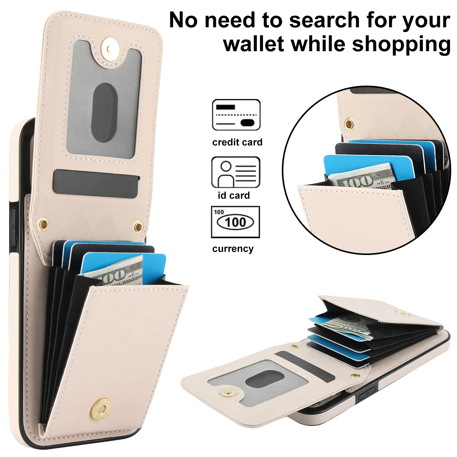 Crossbody Leather Card Holder Wallet Case, Shockproof RFID Blocking Kickstand Cover, For iPhone 15 Pro Max 14 13 12 11 X XS Max