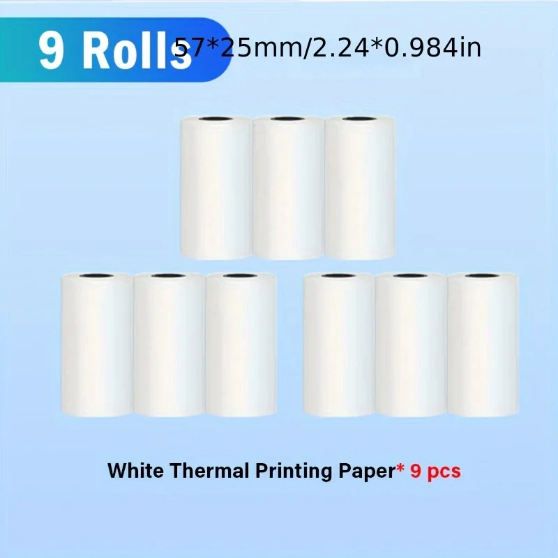 Thermal Label Sticker 9 Rolls Mini Printer Paper Colorful Adhesive Self-adhesive Paper for Wireless Photo Inkless Printer 57mm