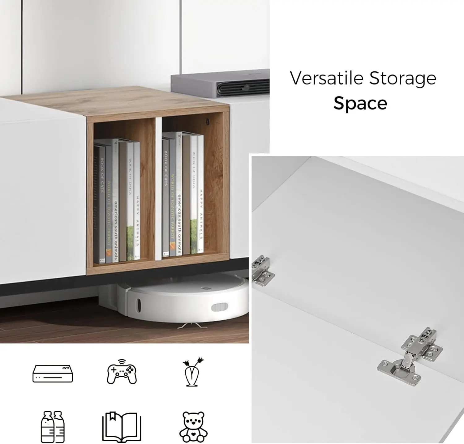 77 Inch Modern TV Stand for TVs Up to 80”, Minimalist Entertainment Center with 3 Cabinets & Open Shelves, Media Console Table 2