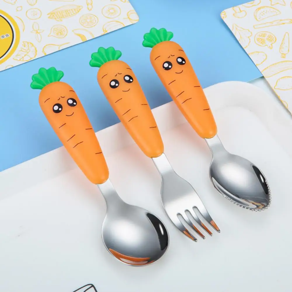 Carrot Cutlery Durable Child Safety Cute Stainless Steel Utensils Children Spoon Fork