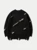 American style, dark style, trendy, perforated, letter jacquard, contrasting color, personalized, street loose, unisex sweater 2