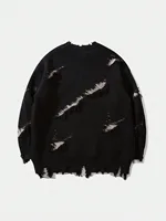 American style, dark style, trendy, perforated, letter jacquard, contrasting color, personalized, street loose, unisex sweater 2