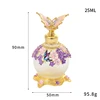 Gold Purple Pink Flowers Glass Perfume Bottle With Metal Butterfly Lid Empty Refillable 25ml Round Frost Fragrance Containers 6