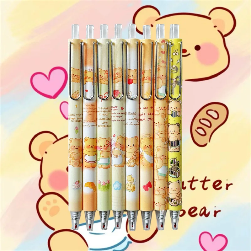 귀여운 곰 프레스 젤 펜, 블랙 잉크 중립 펜, 프로모션 선물, 학교 용품, 귀여운 0.5mm, 24 개/로트