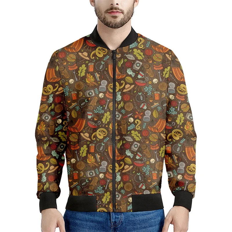 thumbnail image 1 of Chaqueta con cremallera para acampar con dibujos animados para hombres y niños, abrigo con estampado 3D, chaquetas casuales con cremallera para la calle, sudadera tipo bombardero para primavera y otoñ, 1 of 5