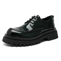 New Business Leather Men Shoes with Green & Black Thick Bottom Loafers Comfortable Stylish Casual Round Toe Lace-Up Shoes