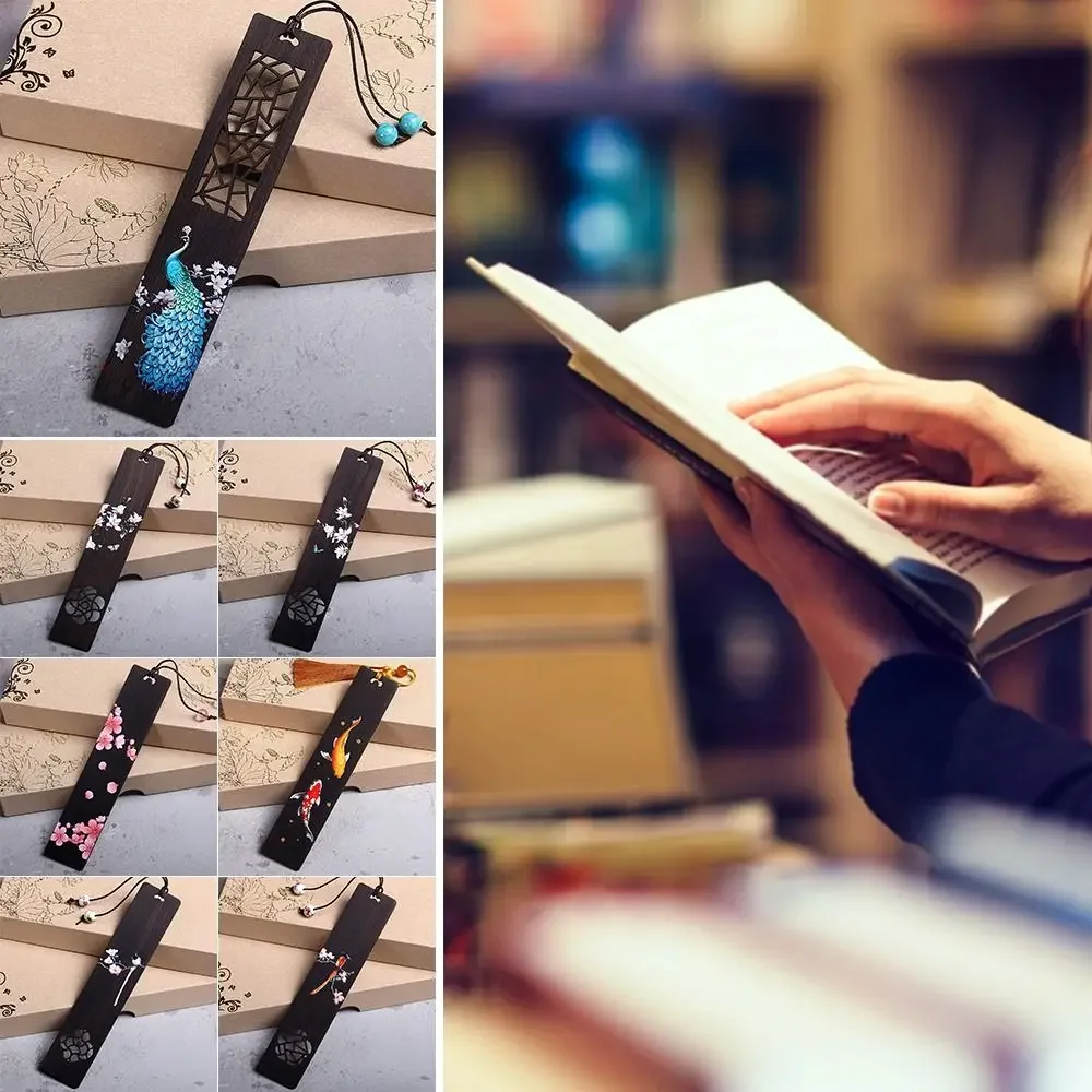 Chinese Style Wooden Color Painted Bookmark Pagination Mark Retro Carving Ebony Book Clip Students Learning Stationery Supplies wooden bookmark,bookmark page holder,bookmark holder