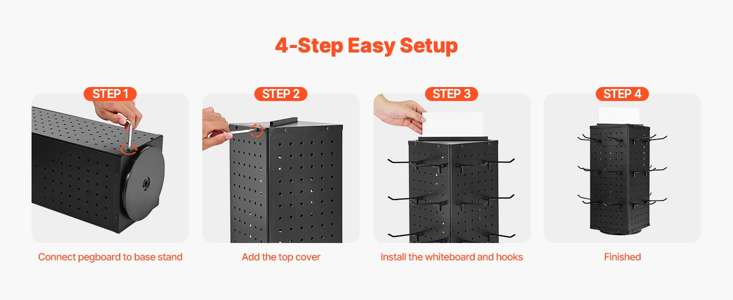SucceBuy Rotating Pegboard Display Stand 4-Sided Spinning Peg Board Display Rack with 24 Hooks for Retail Store Jewelry Shop