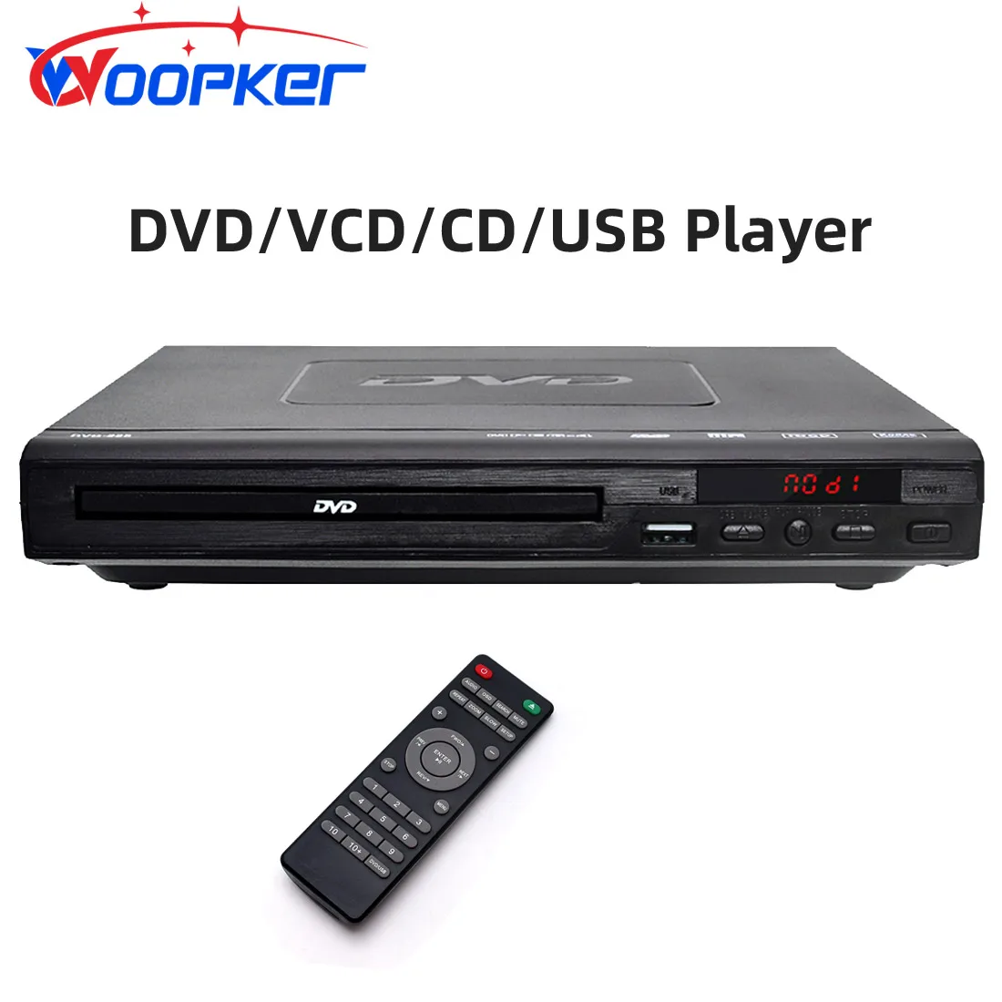 Woopker DVD-225 멀티 지역 디지털 TV 디스크 플레이어, 지지대 DVD CD MP3 MP4 VCD USB 홈 시어터 시스템 