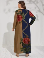 Plus Size Winter Dress Woman Female Long Sleeve Contrast Multicolor Floral Elegant Dress Large Curvy Size Women Clothing - Image 3