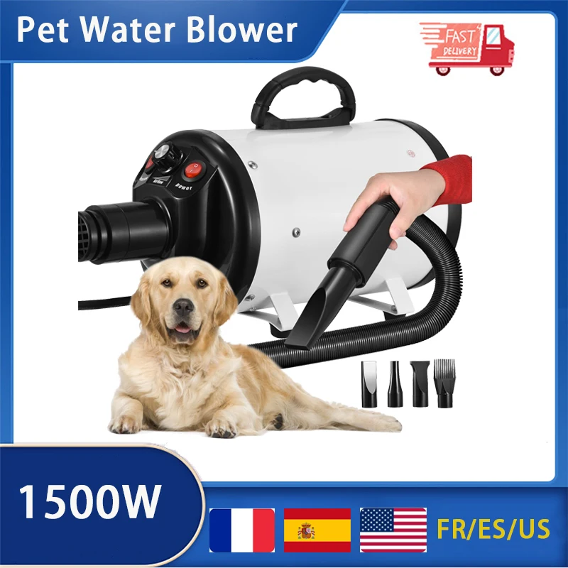 

Dog Grooming Blower with Four Nozzles, Pet Hair Dryer, Two Temperature Adjustable for Large and Small Pets, 1500W