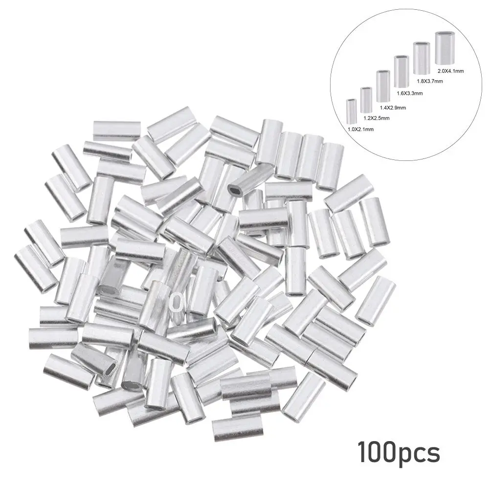 Aluminum Fishing Crimp Sleeves Double Oval Fishing Line Crimping Tube Wire Crimp Connector Accessories 1.0-2.0mm 100pcs/lot