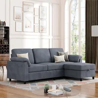 Convertible Sectional Sofa Couch, 3 Seat L Shaped Sofa with Removable Pillows Linen Fabric Small Couch Gray Children's Sofas 2