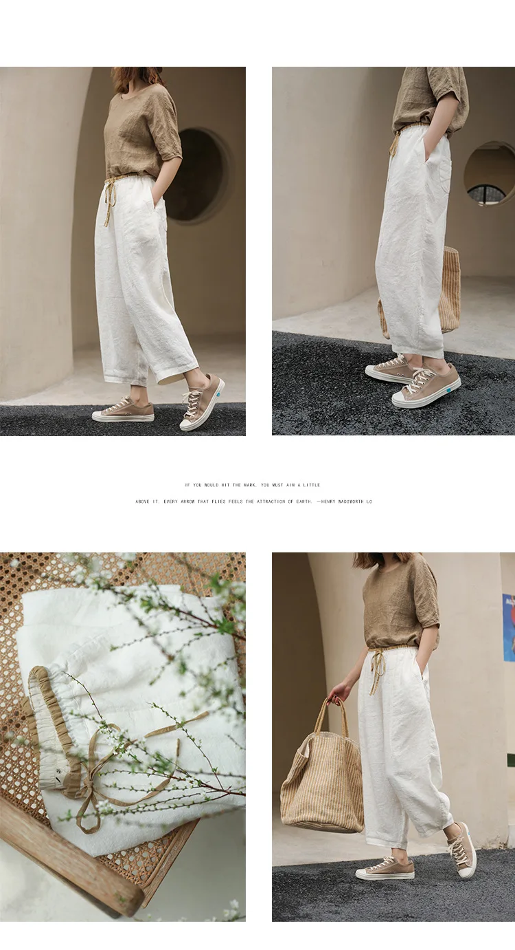 2022 Japan Style Summer Ladies Linen Loose Vintage Trousers Women Drawstring White Harem Pants Girl Oversized Pantalons MT88 crop pants for women