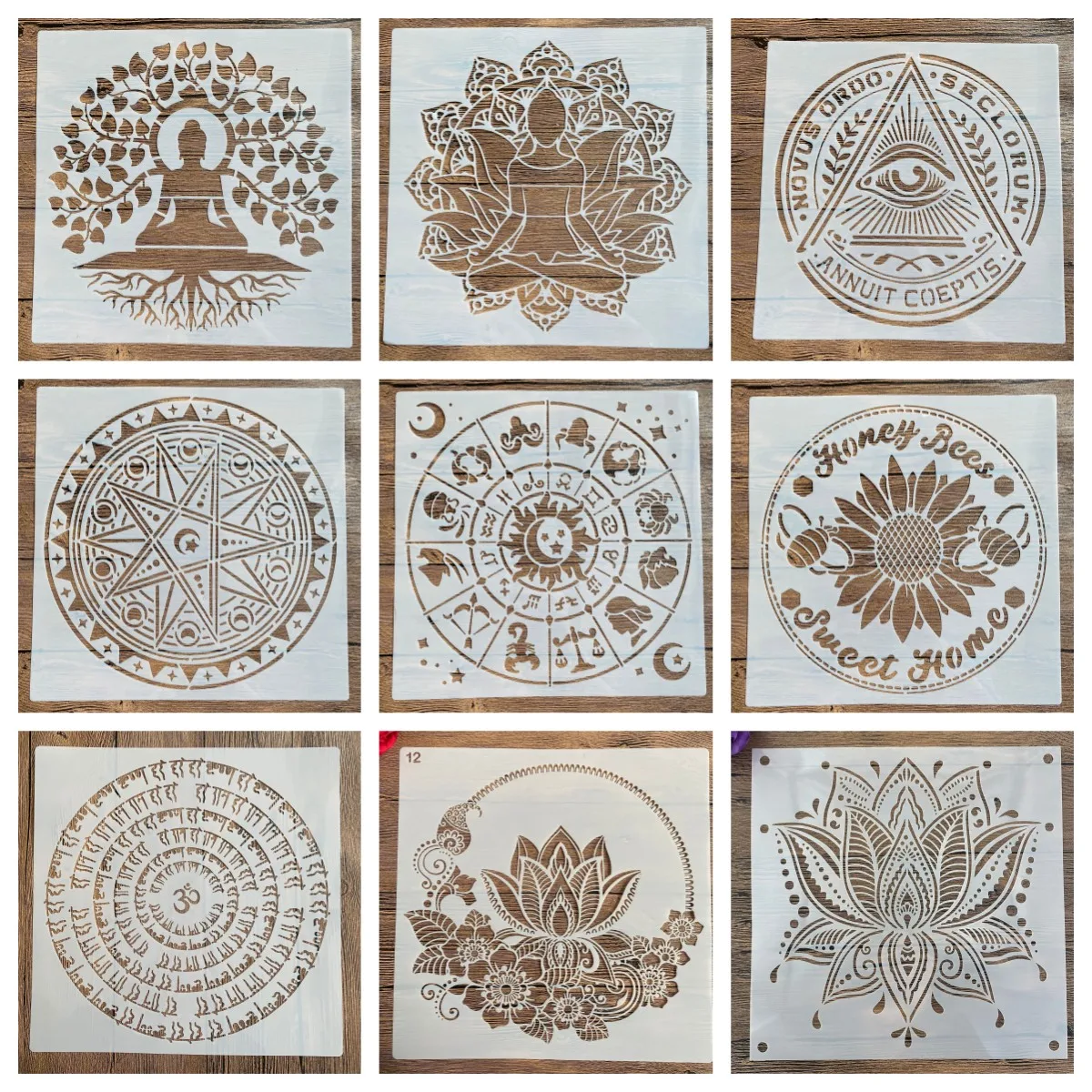 

30*30cm diy mandala for painting stencils stamped photo album embossed paper card on wood fabric wall Buddha Statue of Life Tree