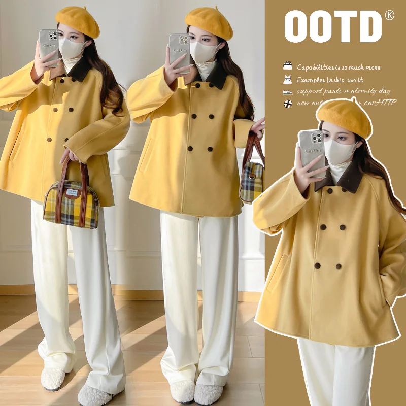 New Korean Style Maternity Clothes Autumn Winter Double-breasted Cardigan Jacket Lapel Maternity Top Slender Woman Fashion Wear
