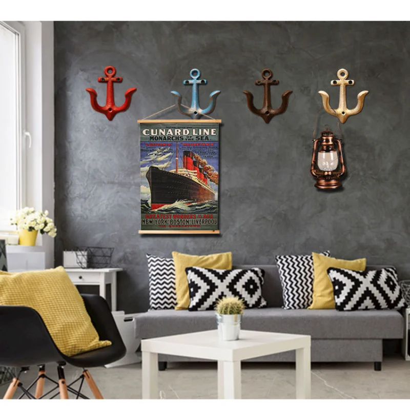 Minimalist Decor Coat Hook Cast Iron Anchor Double Hooks Decorative Key Holder Wall Hanger Bar Cafe Wall Decoration Accessories 2