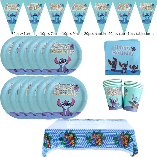 Lilo Stitch – ensemble de vaisselle jetable, décorations d'anniversaire,  assiettes en papier, banderole, nappe, ballon, fournitures de fête pour  garçons et adultes - AliExpress