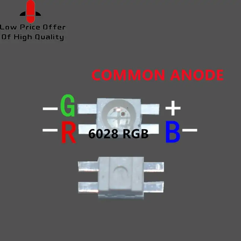 100 шт. SMD 3528/6028 RGB светодиодный общий анод SMT чип триколор (красный зеленый синий) 1210