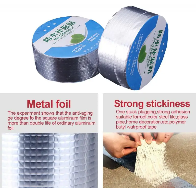 High Temperature Resistance Waterproof Tape Aluminum Foil Thicken Butyl Tape  Wall Crack Roof Duct Repair Adhesive Tape 5-10m - Tape - AliExpress