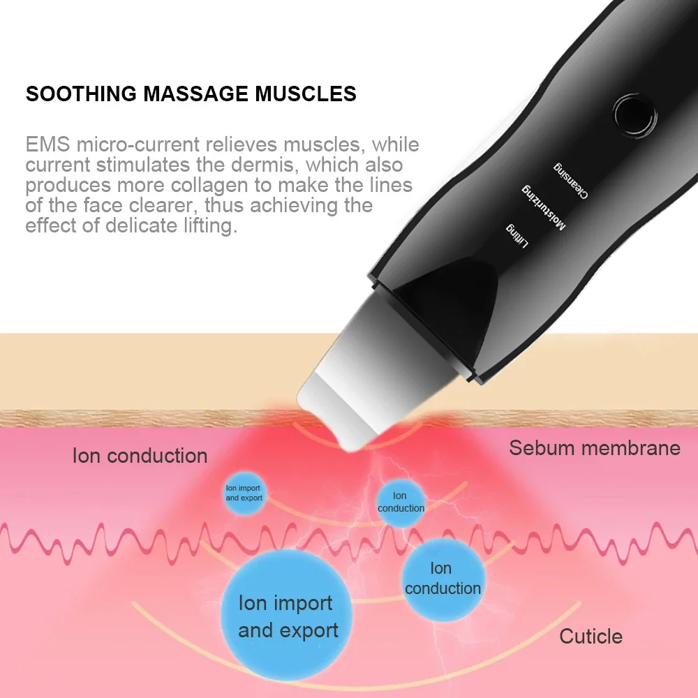 Ultrasonic Skin Scrubber Vibration Face Spatula Blackhead Remover Shovel Clean Cavitation Peeling Facial Lifting skin care