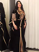 Robe longue marocaine à manches chauve-souris pour le Ramadan, mode musulmane de luxe, robe arabe du Moyen-Orient, paillettes dorées, velours, Turkiye Dubaï 1