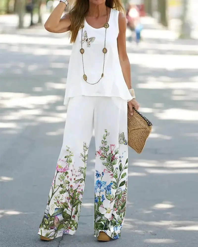 Elegant Tank Top and Pants Sets 2023 Spring Think Sleeveless Elegant Fashion Office Lady Casual Set Summer Two Piece Outfits