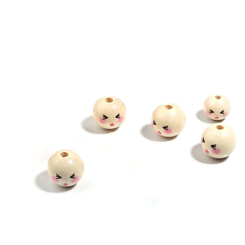 새로운 도매 20mm 원형 나무 웃는 얼굴 구슬 DIY 인형 머리 장식 의류 장 2cm 스마일 페이스 블링크 우드 비즈