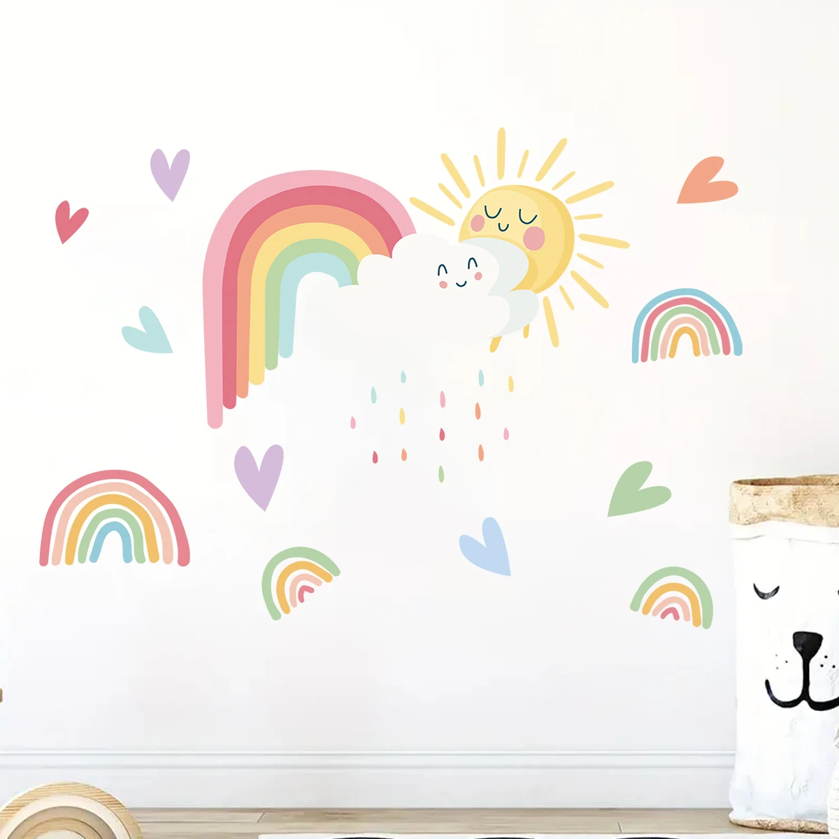 1pcs Cartoon Colorful Love Rainbow PVC Wall Stickers for Kids Room Decor Bedroom Removable Wall Decals Home Decoration 2