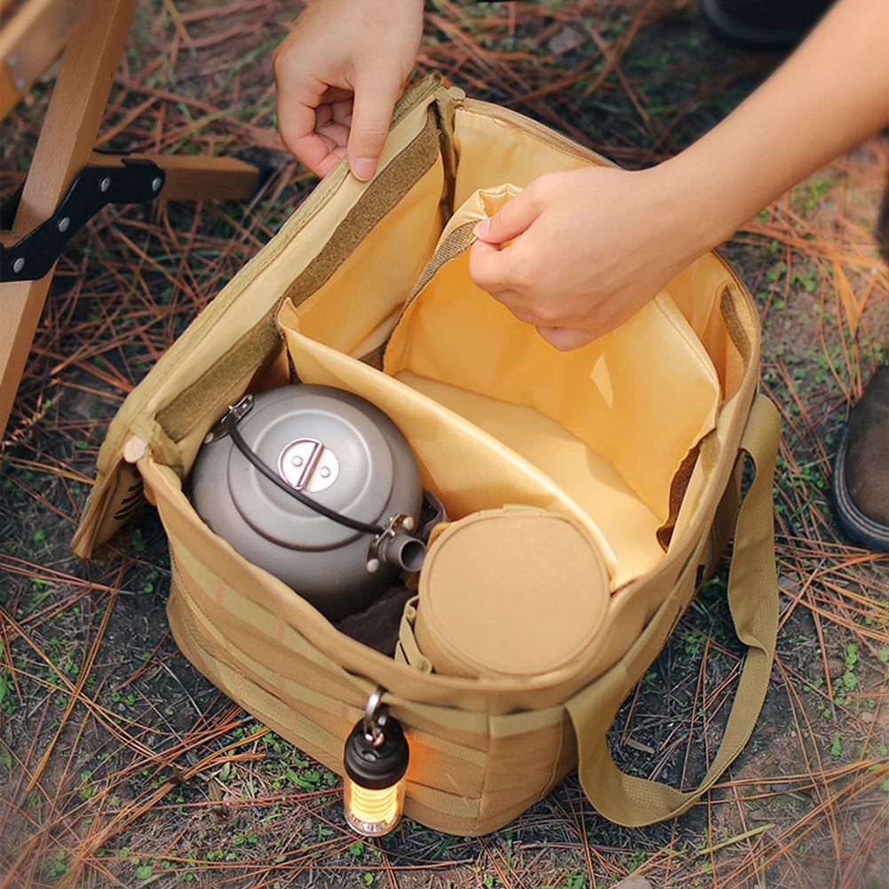 20 L Cookware Storage Bag with Handle Gas Tank Tableware Box Large Capacity Removable Dividers for Beach Picnic Road Trip Travel