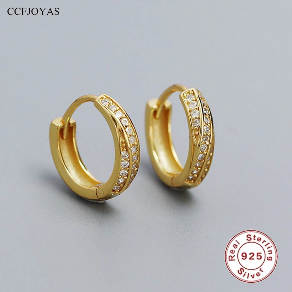 

CCFJOYAS 9mm 925 Sterling Silver Pave Zircon Small Hoop Earrings for Women Minimalist Light Luxury Huggies Earrings Fine Jewelry