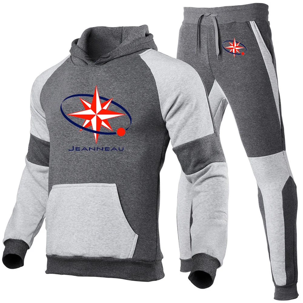 Men Cotton Long Sleeve Hooded Tracksuit Casual Jogging Sweatpants Set