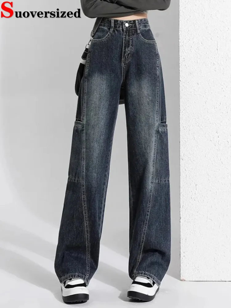 

Korean Vintage Baggy Jeans Women Casual High Waist Straight Denim Pantalones Cargo Chic Loose Streetwear Wide Leg Vaqueros 2024