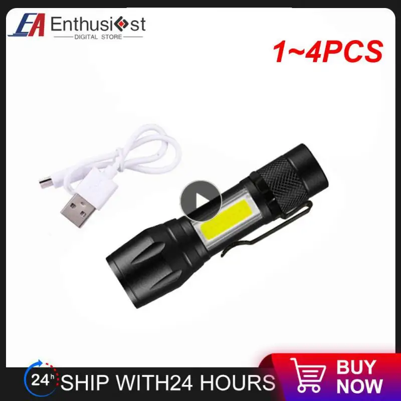 줌 포커스 미니 LED 손전등, 배터리 내장 XP-G, Q5 램프 랜턴, 작업등, 충전식 미니 손전등, 1  4 개