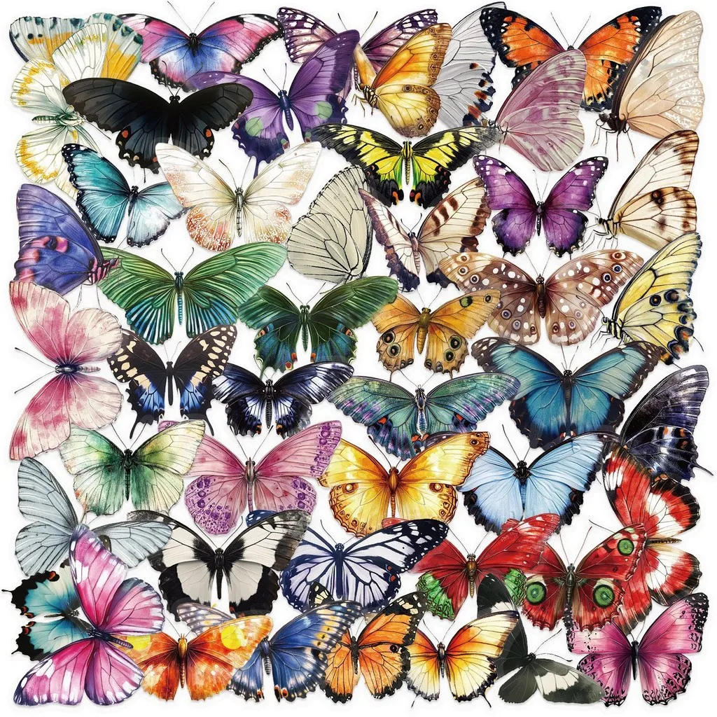 50PCS Transparent Elegant Butterfly Sticker Pack - Waterproof Clear PET ...