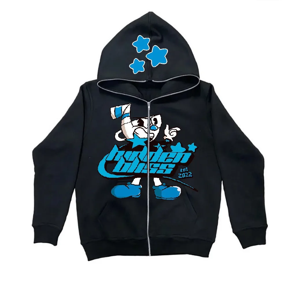 

Gothic Retro Dark Y2K Skull Letter Zipper Sweatshirt Men's and Women's Pullover Sweatshirts